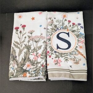 Towels Floral Monogram Letter S Bath Hand Towels White Multicolor 16 x 24 Set 2
